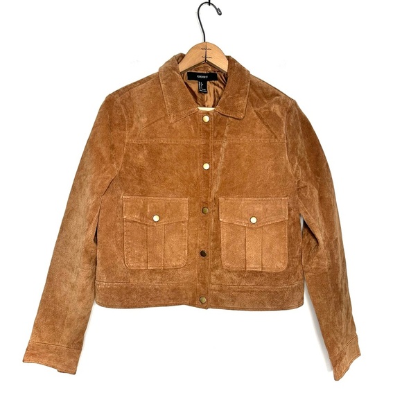 Forever 21 | Tan Suede Snap Button Down Jacket Size Large - Picture 1 of 8